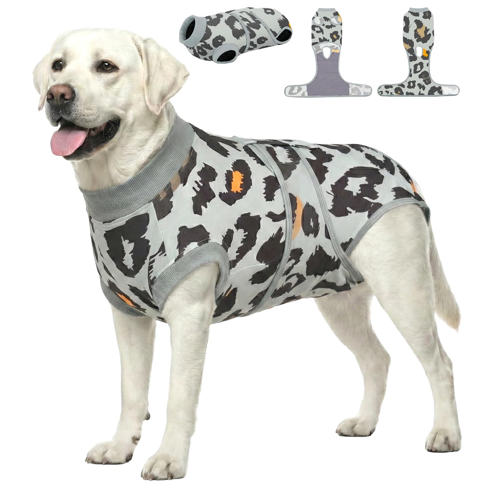 PetWarm traje de recuperación para perro leopardo verde gris XL, evita lamidos.