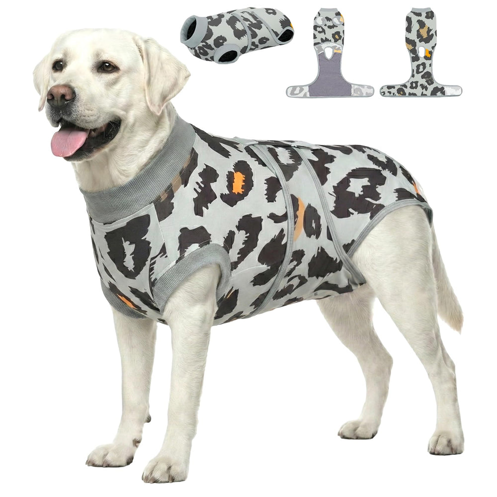 PetWarm traje de recuperación para perro leopardo verde gris XL, evita lamidos.