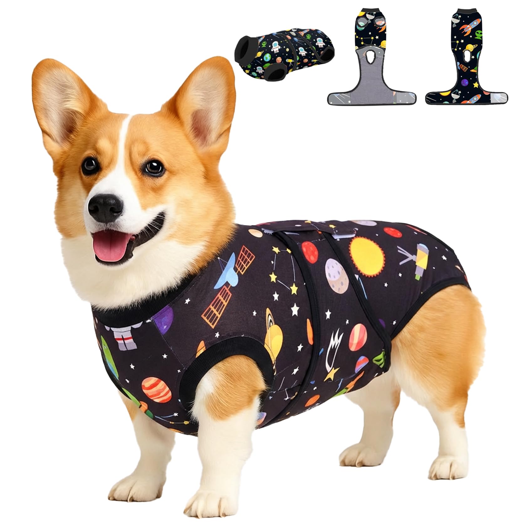 PetWarm traje de recuperación para perros negro, talla L, ideal para comodidad postoperatoria.