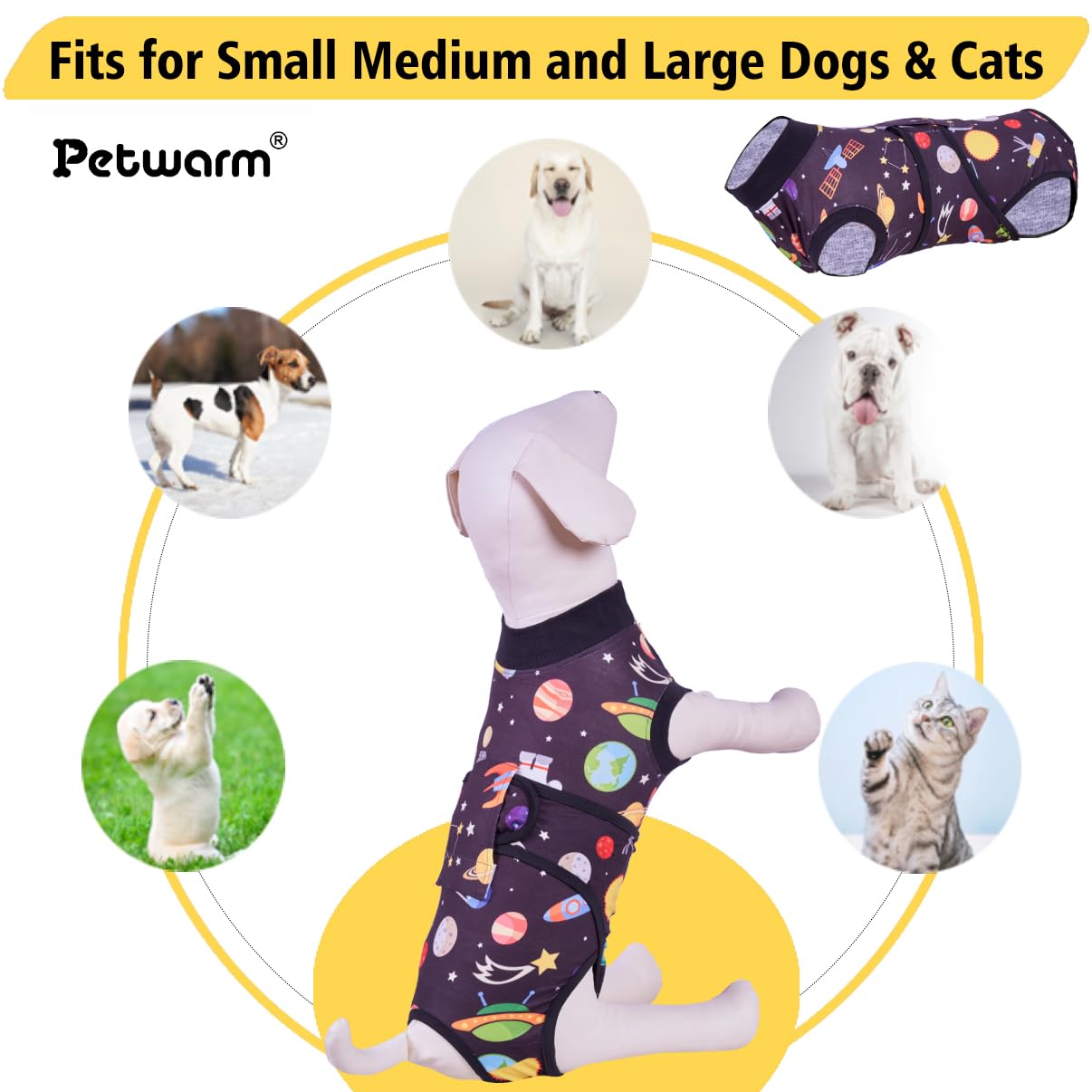 PetWarm traje recuperación para perros, patrón satélite, estilo discreto para uso diario