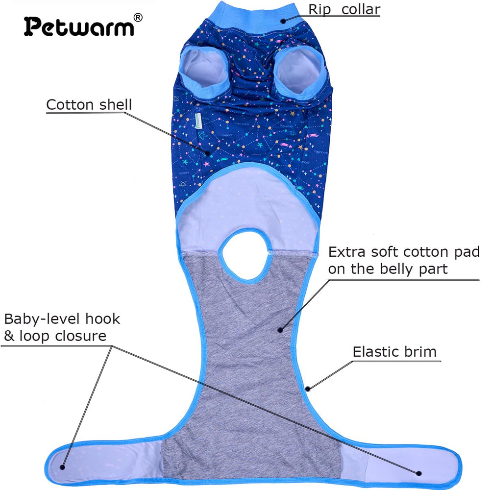 PetWarm traje recuperación para perro, vista lateral, permite movimiento cómodo durante la recuperación