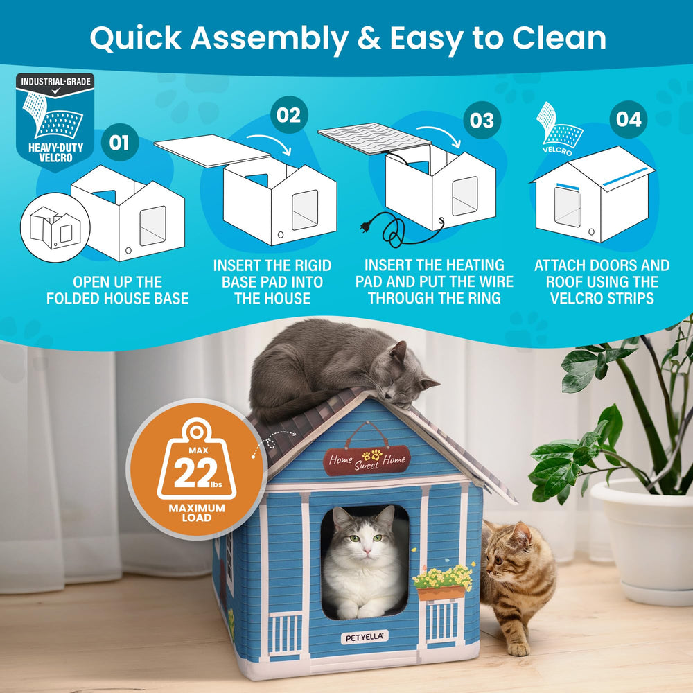 PETYELLA Deluxe con doble puertas, facilita entrar y ventilar el refugio para gatos.