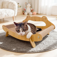 PetZen Garden base de madera curvada, diseño ergonómico para descansar y observar al gato.