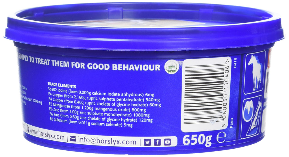  PF IFF Horslyx Minis Horse Licks 650 g envase abierto, muestra la tapa y sabor original.