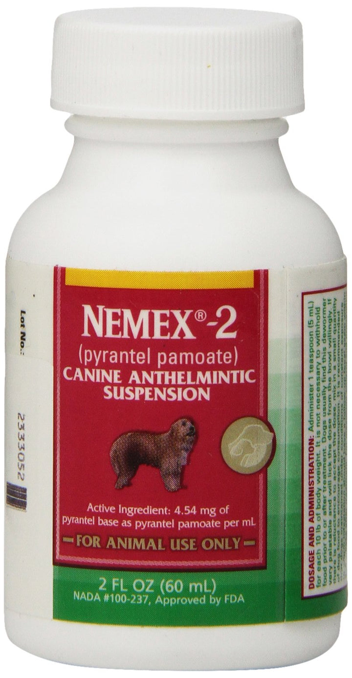 Pfizer Nemex-2, botella, tratamiento cómodo para eliminar gusanos en perros.