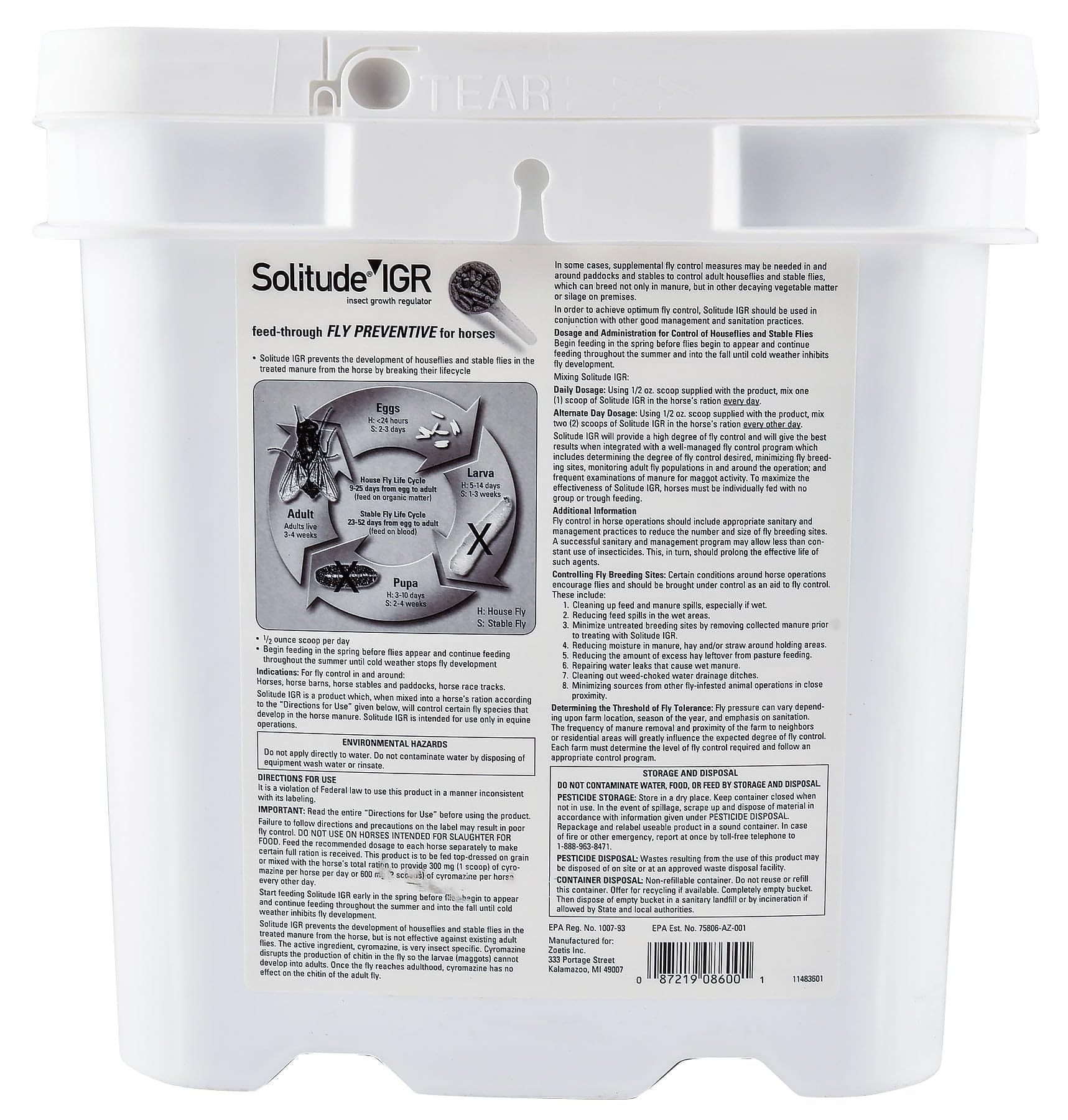 Pfizer Solitude IGR: uso en alimento para caballos para reducir moscas.