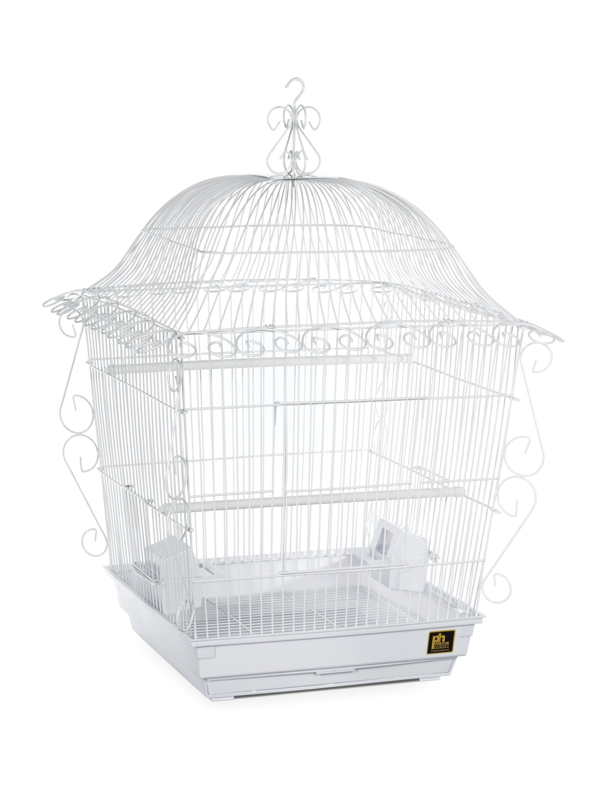 Jaula PH Prevue Hendryx Scrollwork blanca con amplio espacio para aves pequeñas.