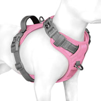 phoepet arnés sin tirones para perros, base rosa y tirantes gris, cómodo y seguro.