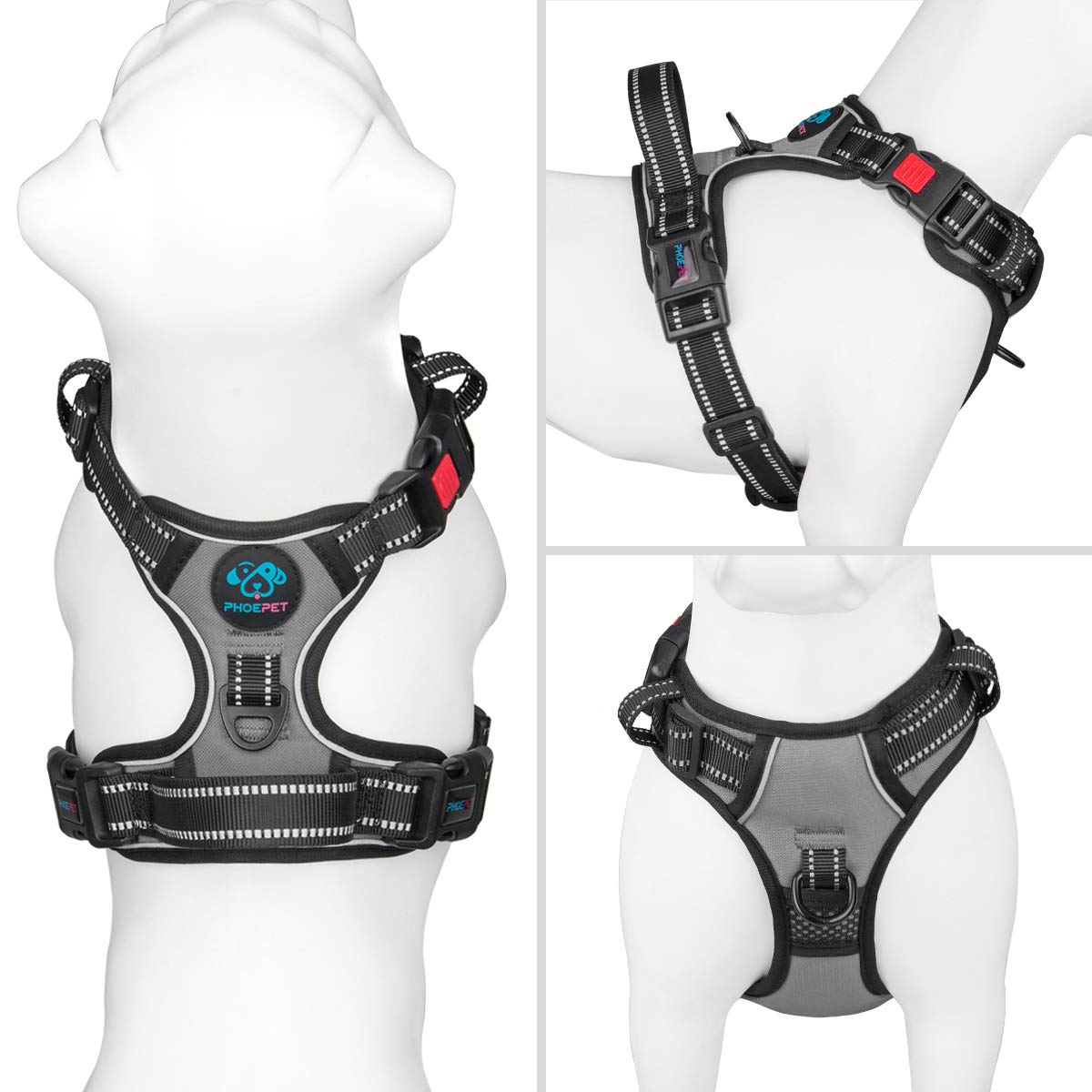 PHOEPET arnés con dos anillos metálicos, ajuste seguro para control
