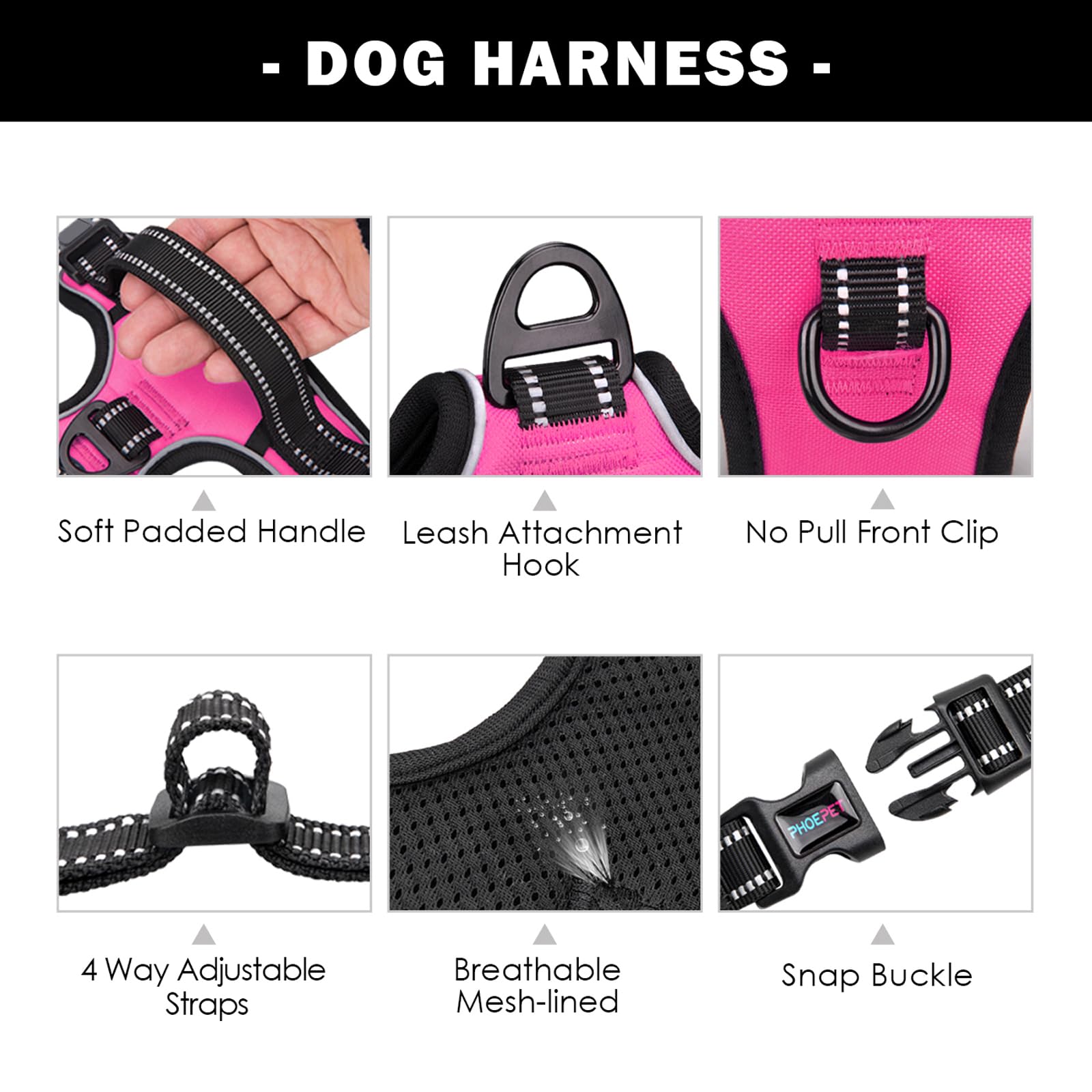 PHOEPET arnés con dos anillos metálicos para correas versátiles