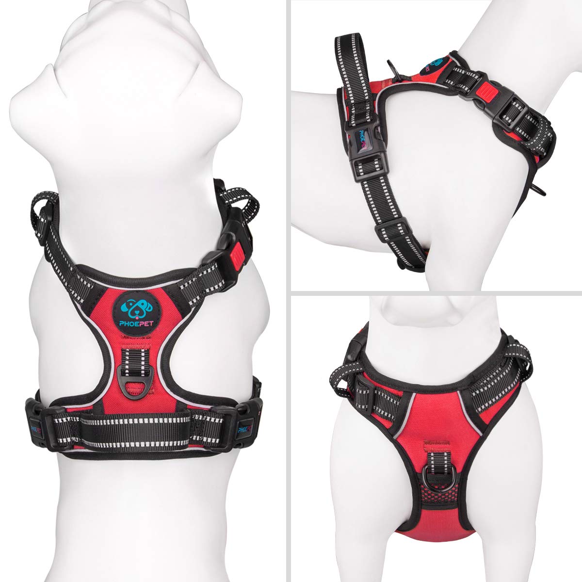 PHOEPET arnés perro pequeno reflectante rojo mejora visibilidad al anochecer