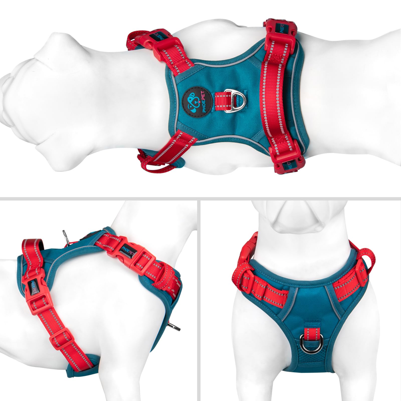 PHOEPET arnés, asa trasera acolchada para control suave durante paseos.