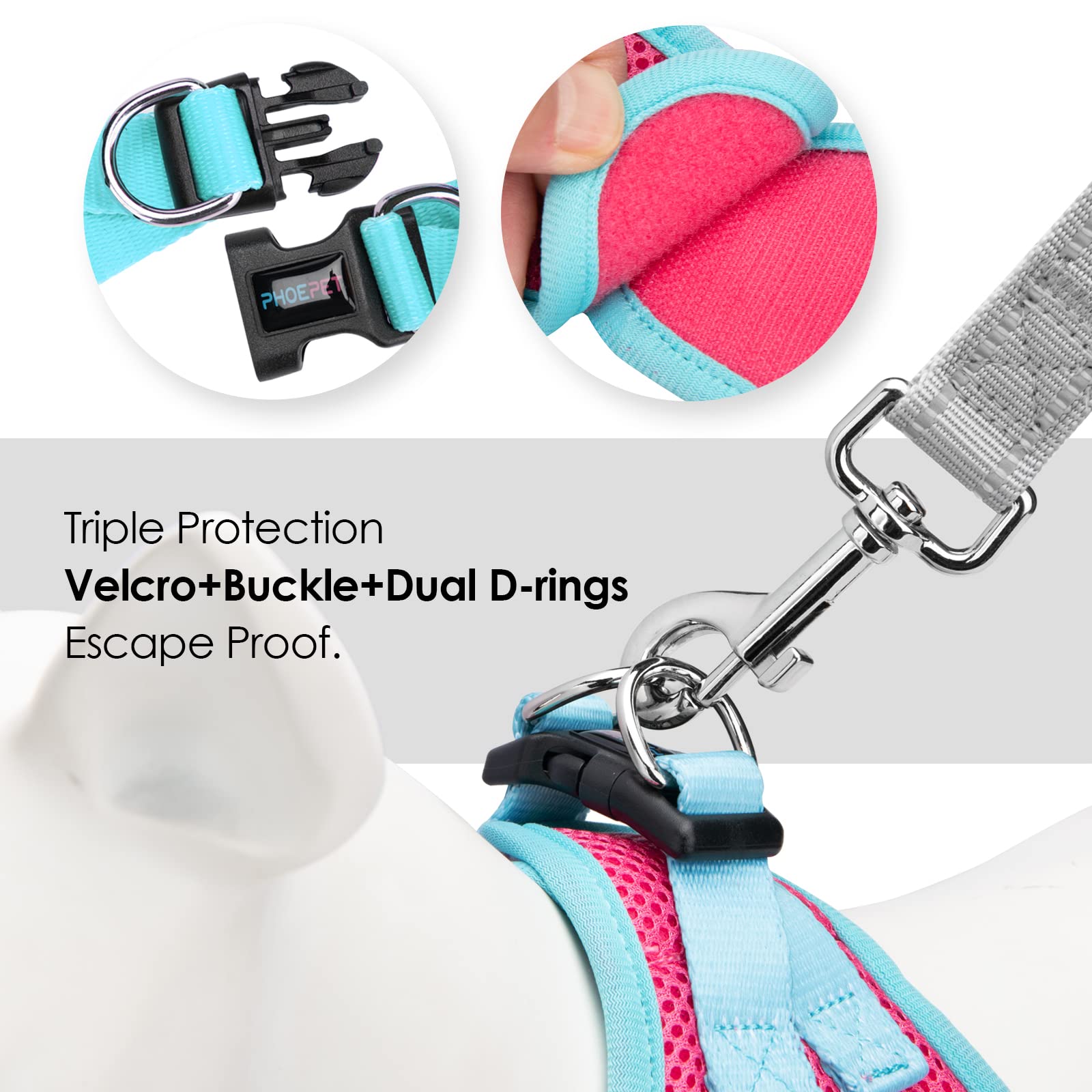 PHOEPET arnés ligero con malla suave para mascotas sensibles