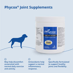 Etiqueta de PhyCox mostrando ingredientes clave para la salud articular del perro.