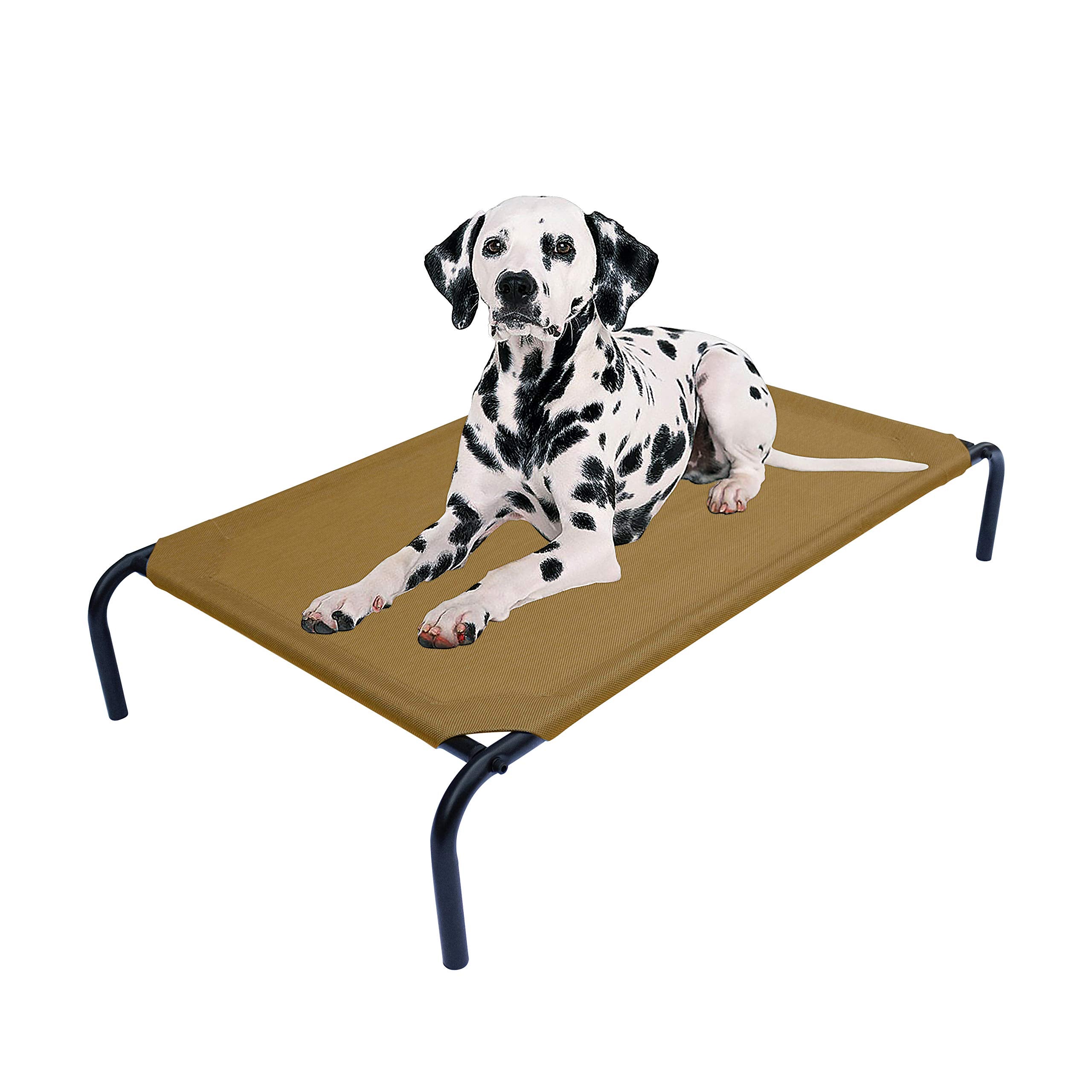 PHYEX cama elevada para mascotas con marco de acero marrón, soporte robusto para uso diario.