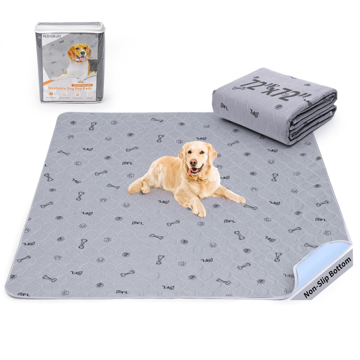 PICK FOR LIFE almohadilla lavable para perros 72x72, ideal para entrenamiento y pisos secos.