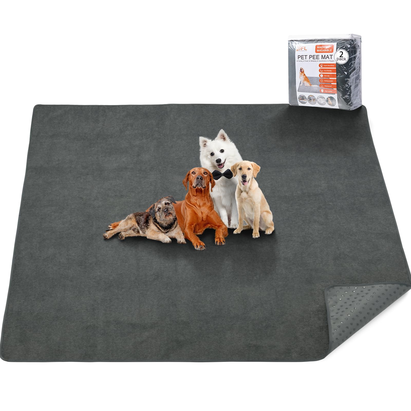 PICK FOR LIFE Almohadillas lavables para perros 48x60; absorben humedad y protegen superficies.