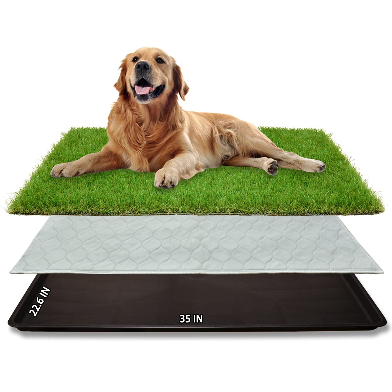 PICK FOR LIFE cesped artificial para perros en cajón de entrenamiento 35x22-6 pulgadas, útil para entrenamiento en casa