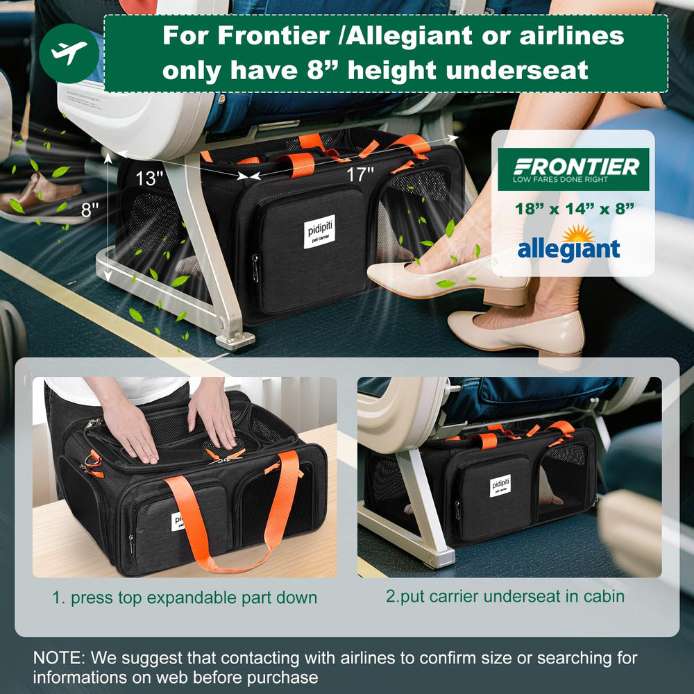 Pidipiti transportín para mascota debajo del asiento, cabina compatible para viajes.