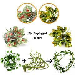 PietyPet gran-vina-hojas-plasticas, instalación rápida y resistente para terrario.