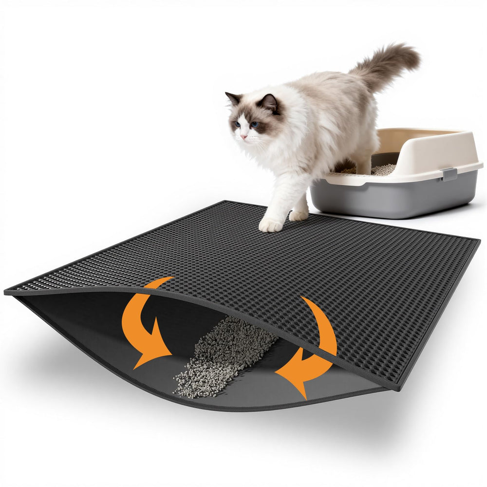 Pieviev alfombrilla para arena de gato de doble capa que atrapa la arena fácilmente.