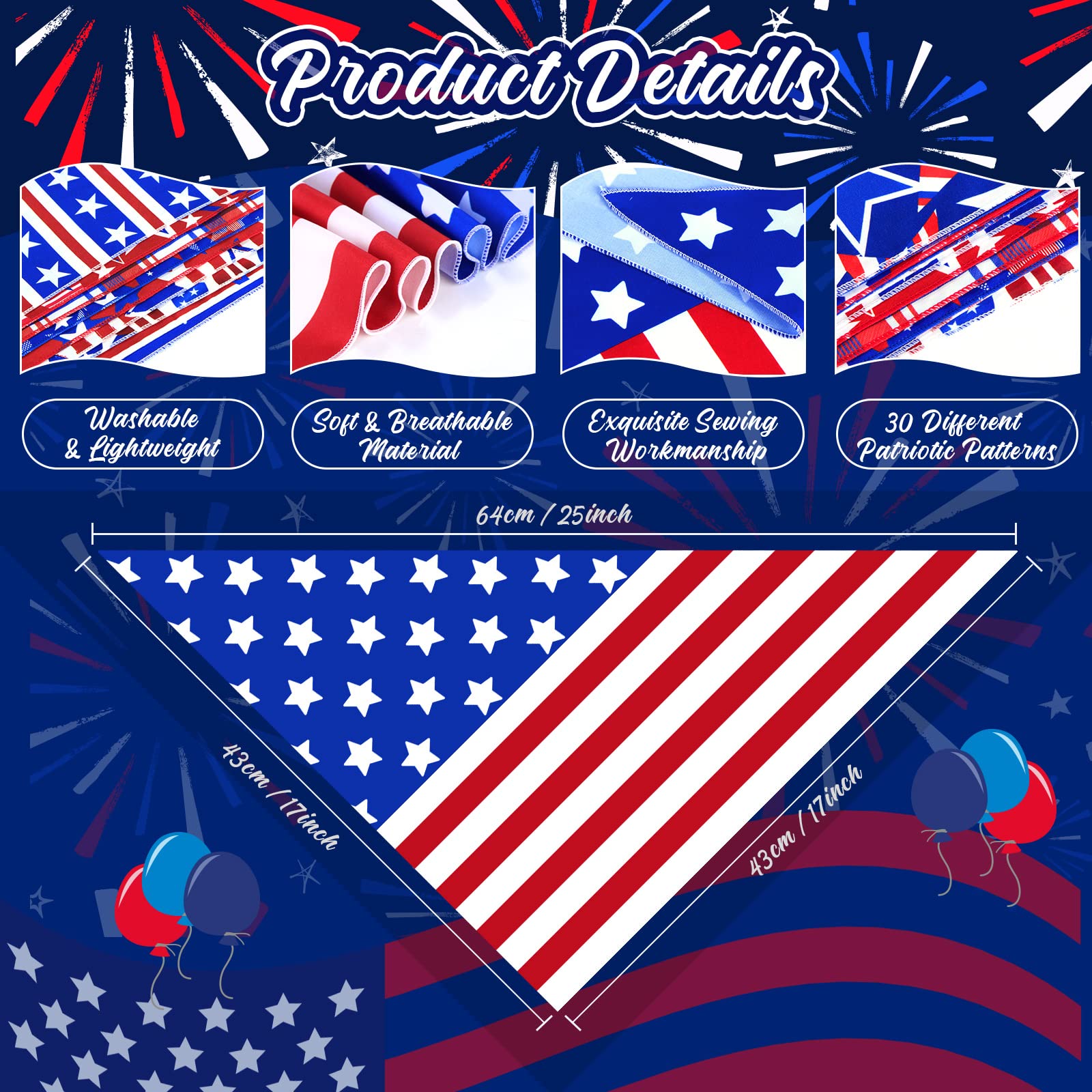 Bandana Piklodo con estampado de fuegos artificiales para celebraciones