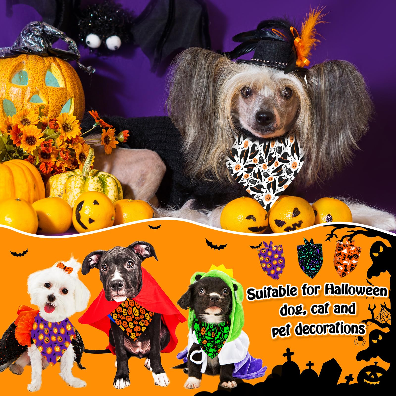 Bandanas Halloween Piklodo con fantasma, color festivo para fotos.
