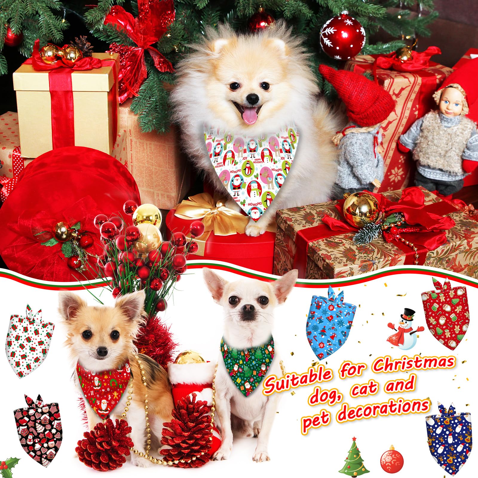 Piklodo bandanas navideñas para perro, ideal como accesorio para sesión de fotos o cuidado estético.