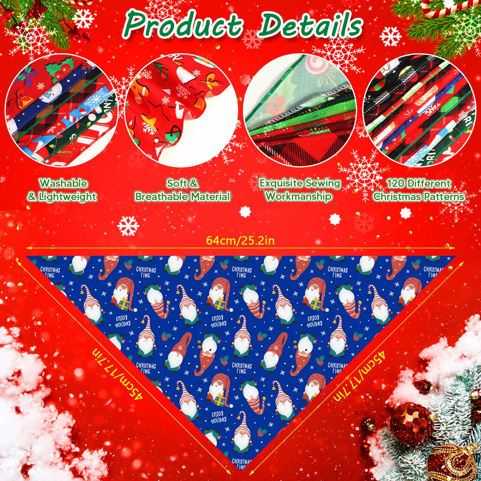 Piklodo bandanas navideñas para perro, textura suave que cuida la comodidad del animal.