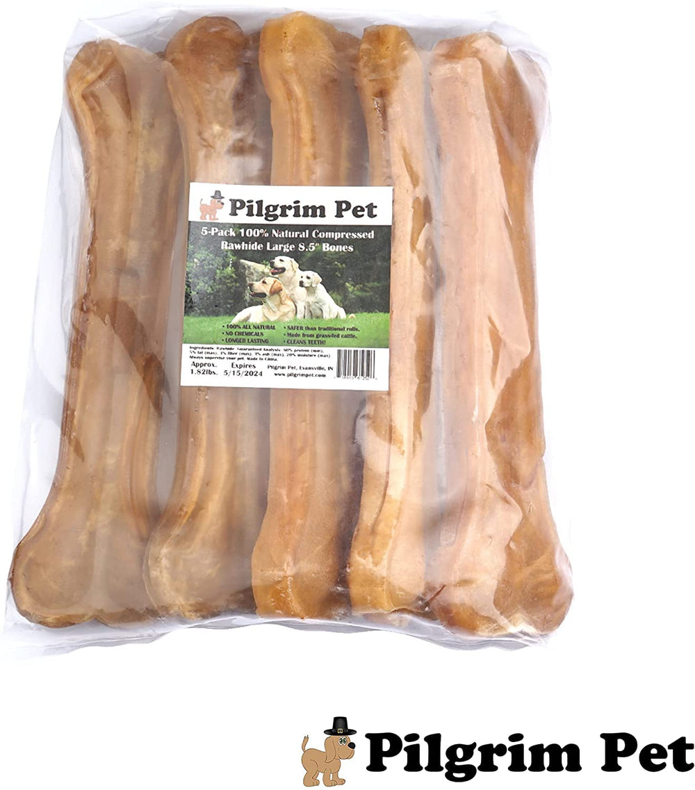 Pilgrim Pet hueso de cuero crudo comprimido, ayuda a la higiene bucal.