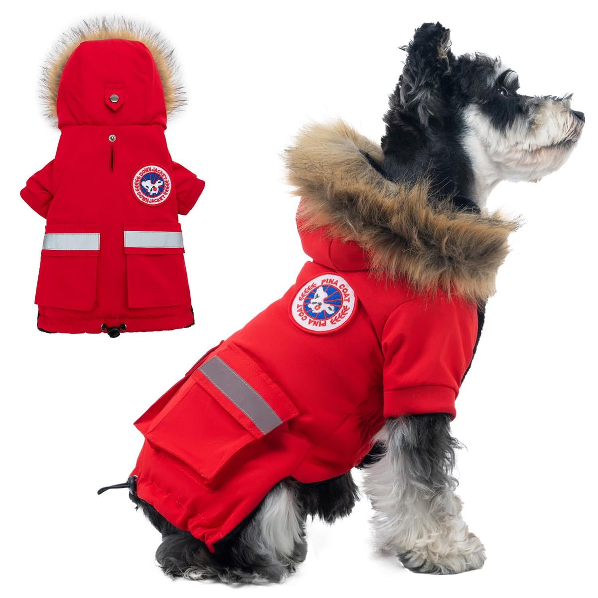 Pina abrigo para perros: capucha de pelo impermeable para paseos en lluvia.