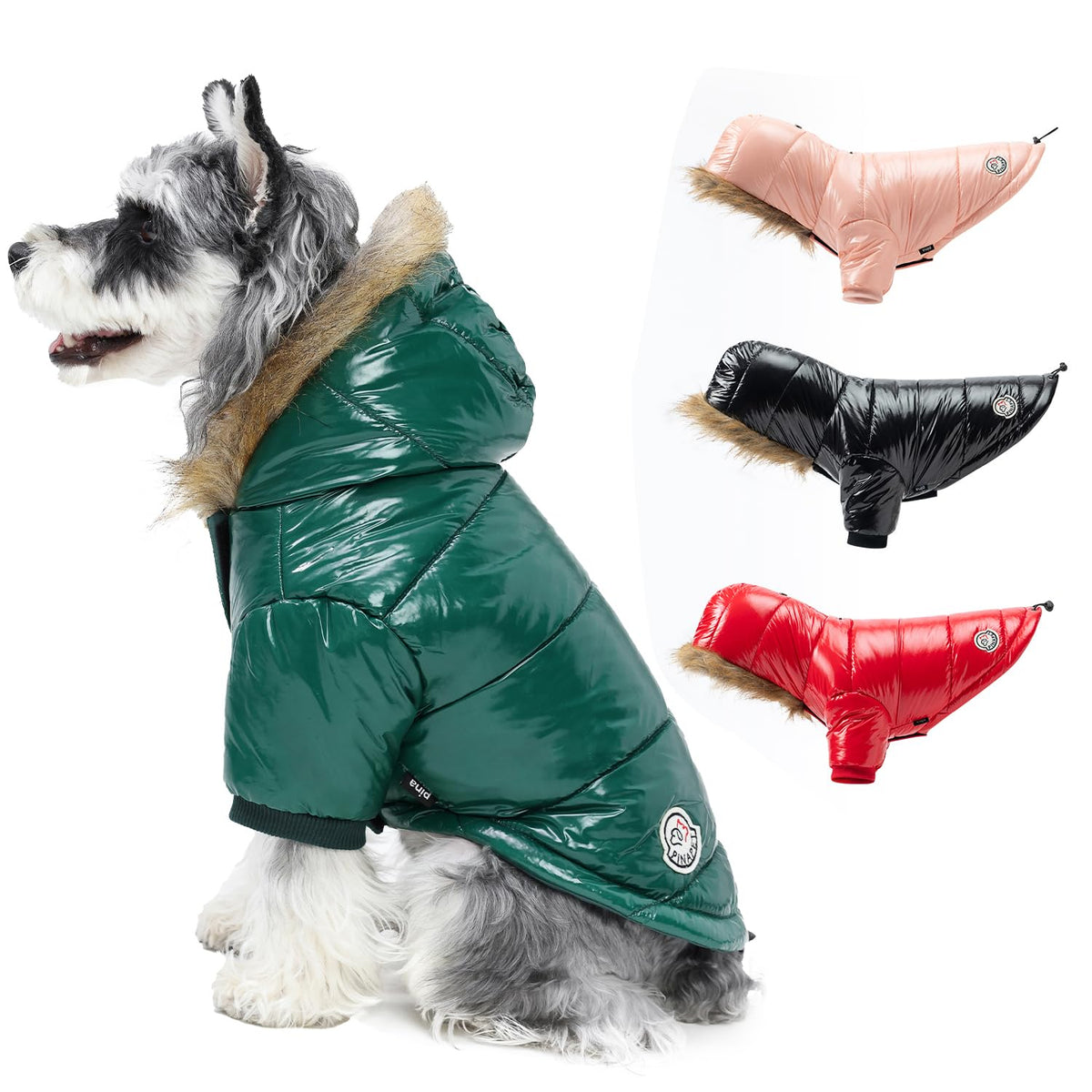 PINA abrigo de invierno para perro con capucha de pelo sintético verde XXL protege del viento.