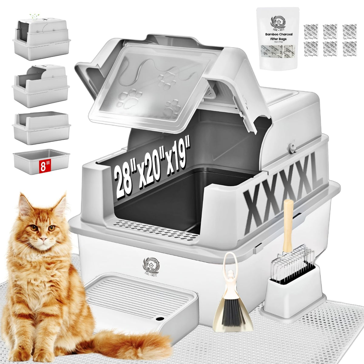 PINENEST XXXXL con tapa: caja de arena amplia para gatos grandes y comodidad