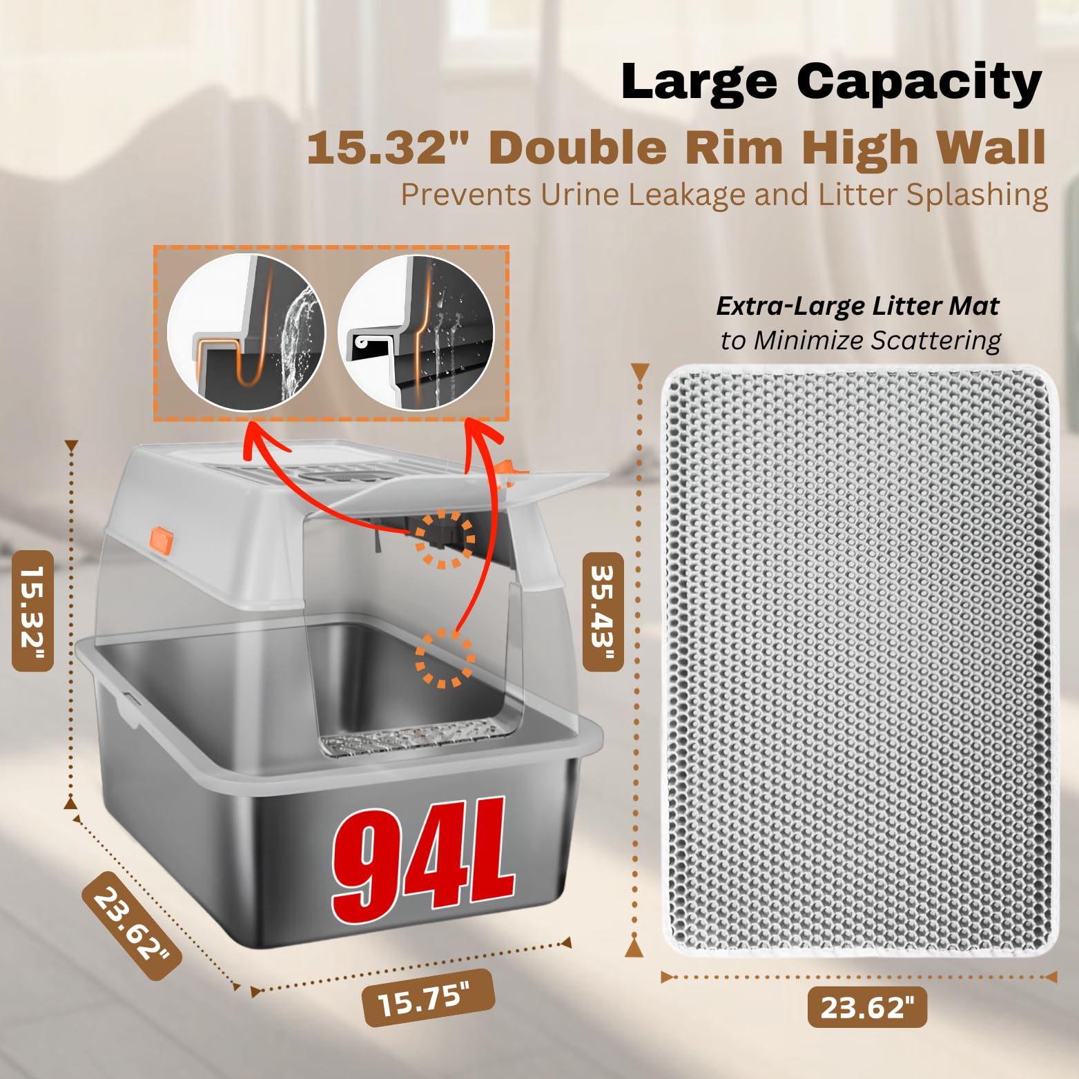 PINENEST XL: caja de arena de acero inoxidable con tapa semi cerrada para ventilación