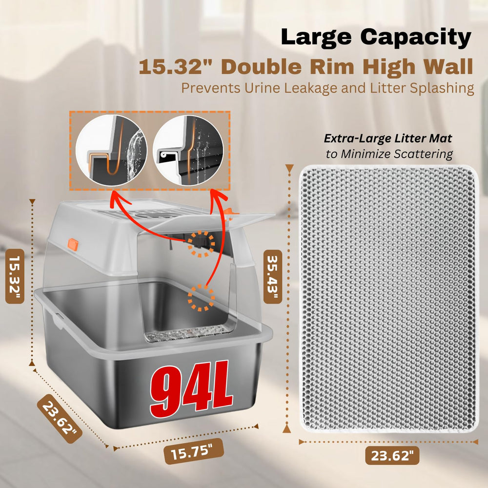 PINENEST XL: caja de arena de acero inoxidable con tapa semi cerrada para ventilación