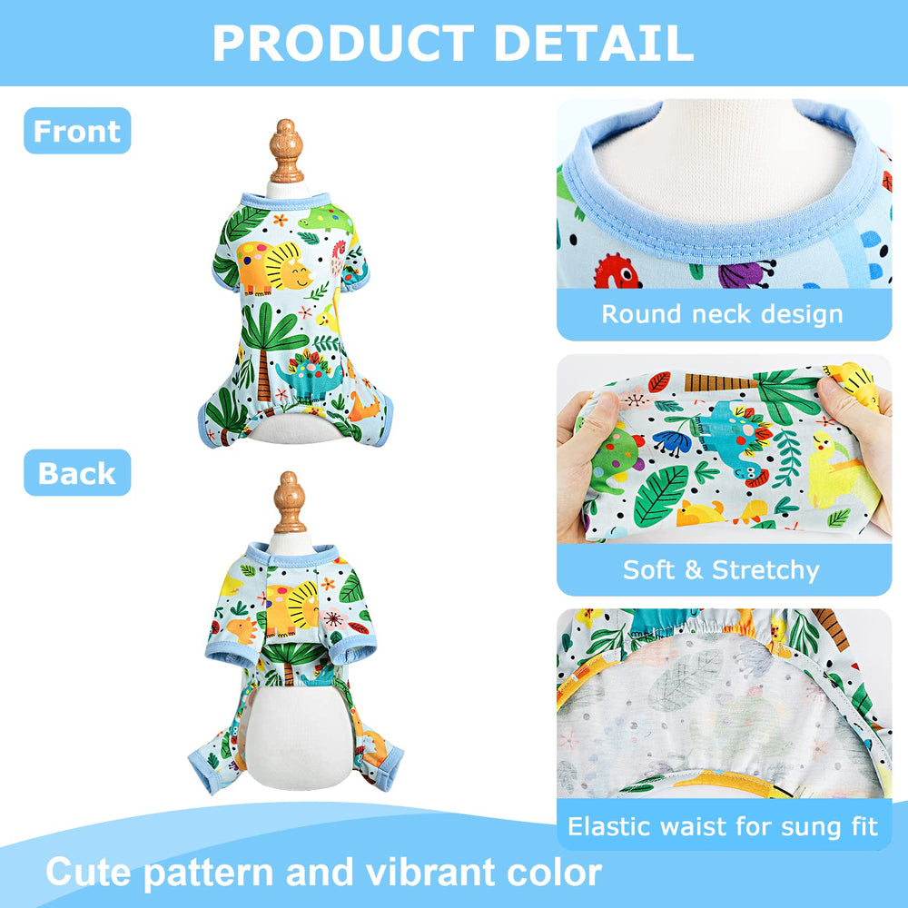Pijama PinkBow con diseño dino azul, atractivo para sesiones de fotos con tu mascota.