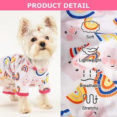 Pijama PinkBow para perro suave de algodón, perfecto para climas cálidos y dormir cómodo.