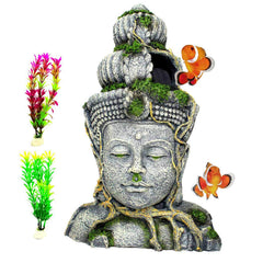 PINVNBY Buda-cabeza-estatua para pecera ofrece refugio seguro y decorativo para peces.