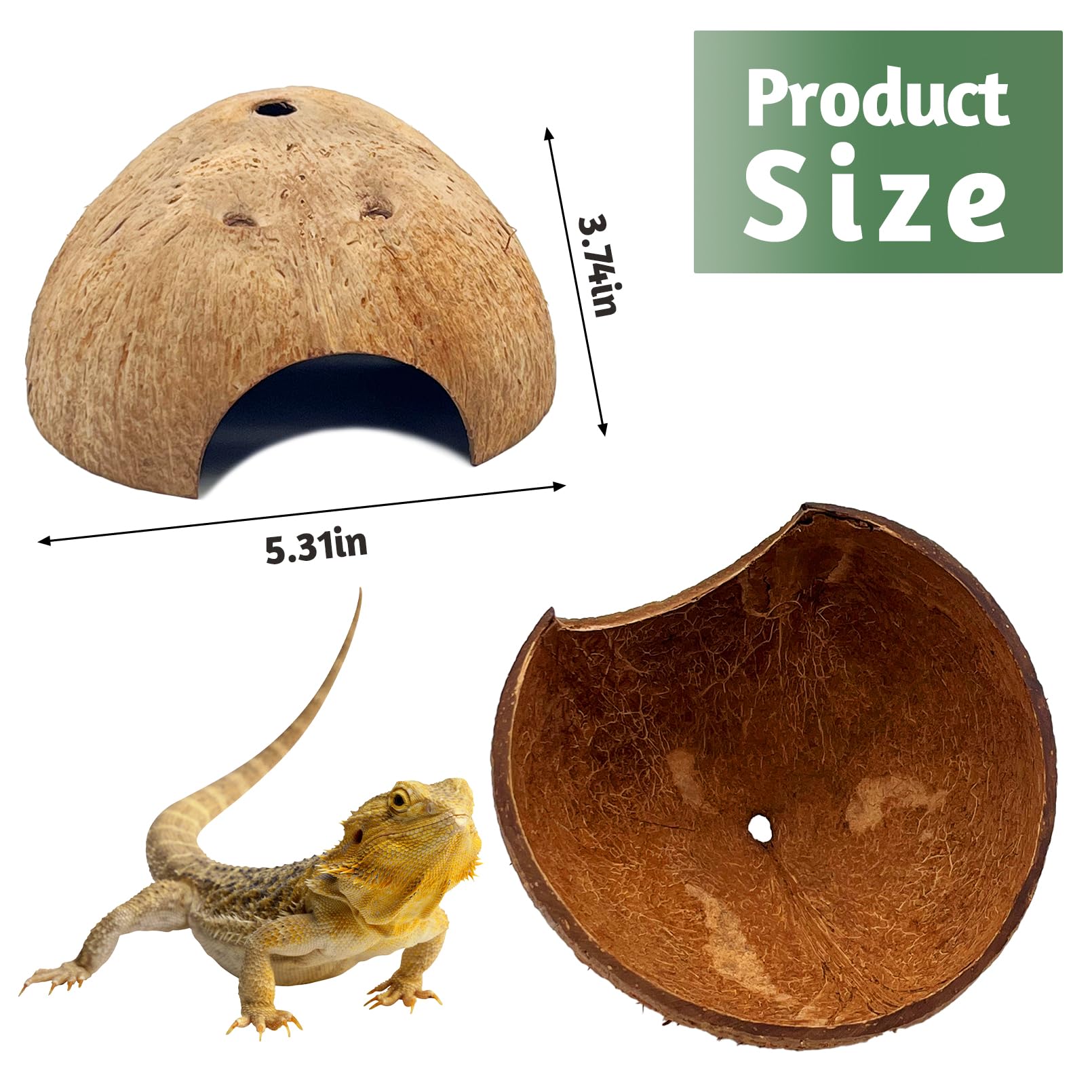 PINVNBY refugio de coco natural para reptiles, refugio seguro.