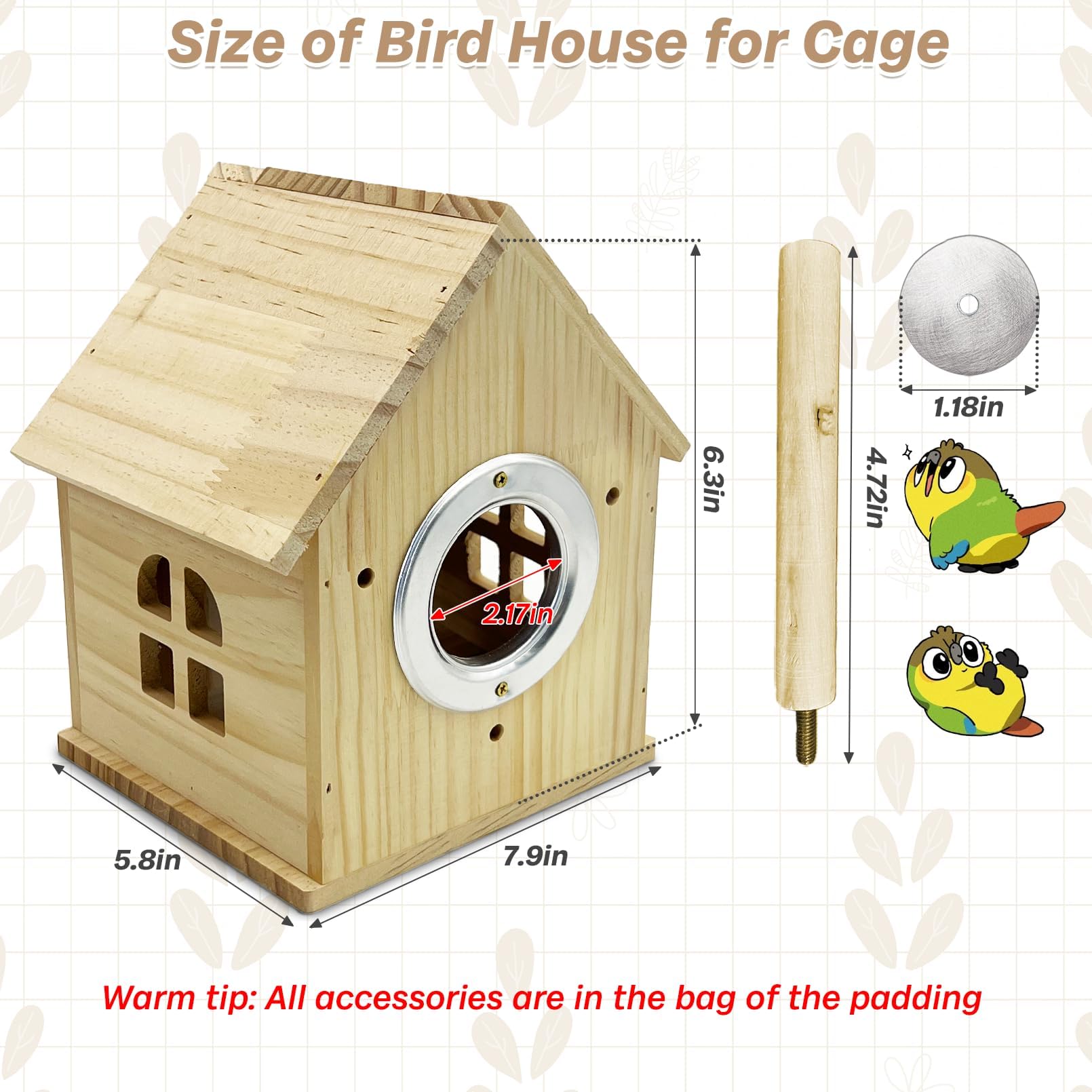 PINVNBY Nido de madera para aves pequeñas, tapa abierta para cambio de cama