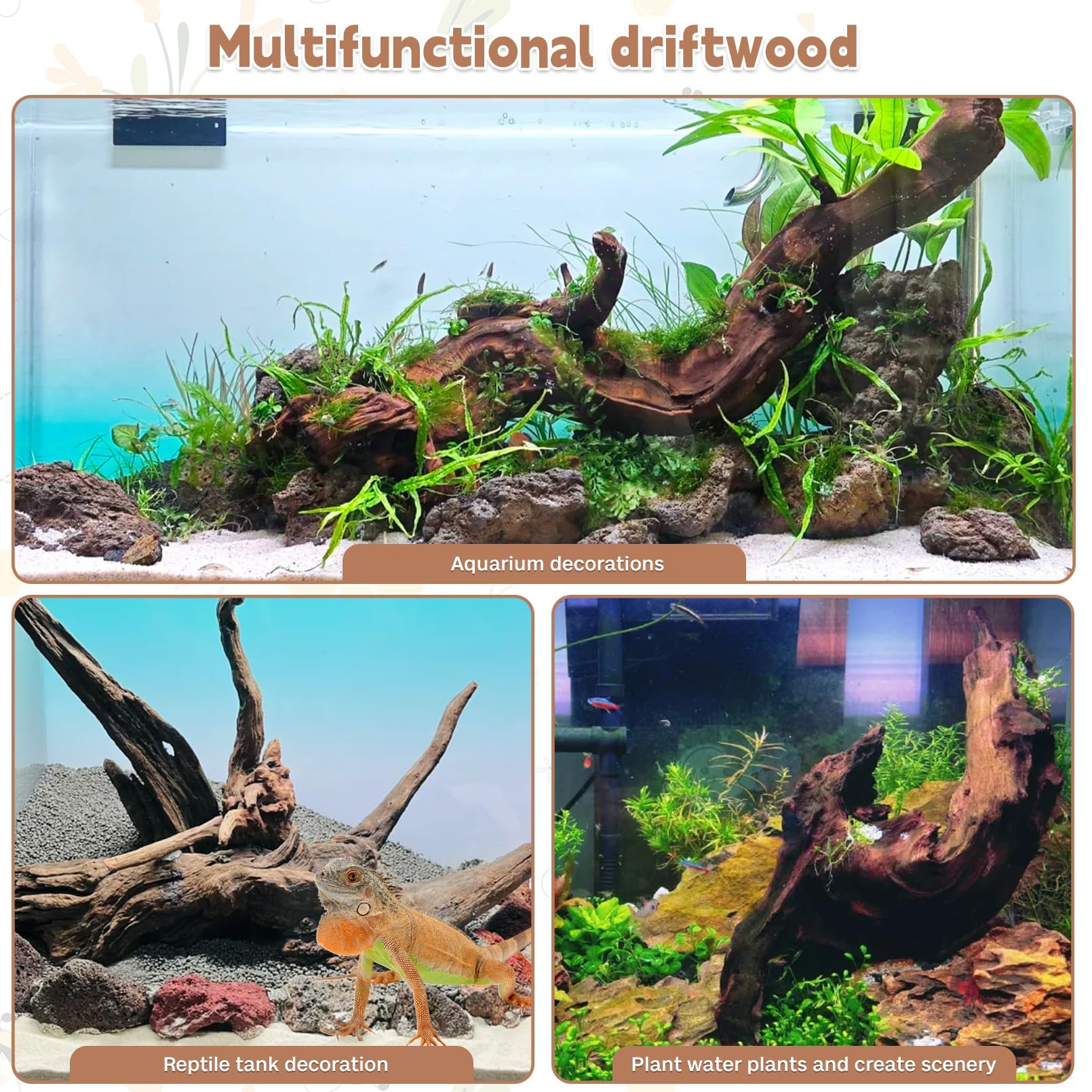 PINVNBY Tronco Natural para Acuario: decoración duradera y aspecto natural