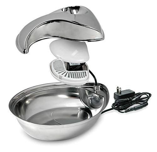 Bebedero Pioneer Pet en acero con diseño gota, apariencia elegante y moderna.