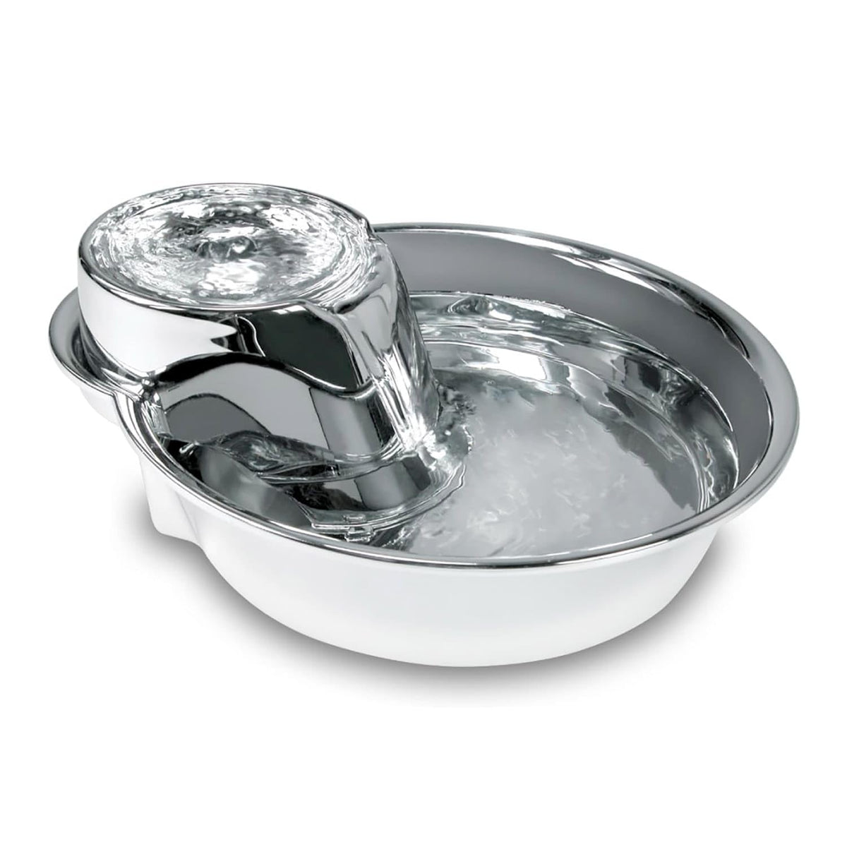 Bebedero Pioneer Pet con diseño de gota en acero inoxidable para beber fácil.