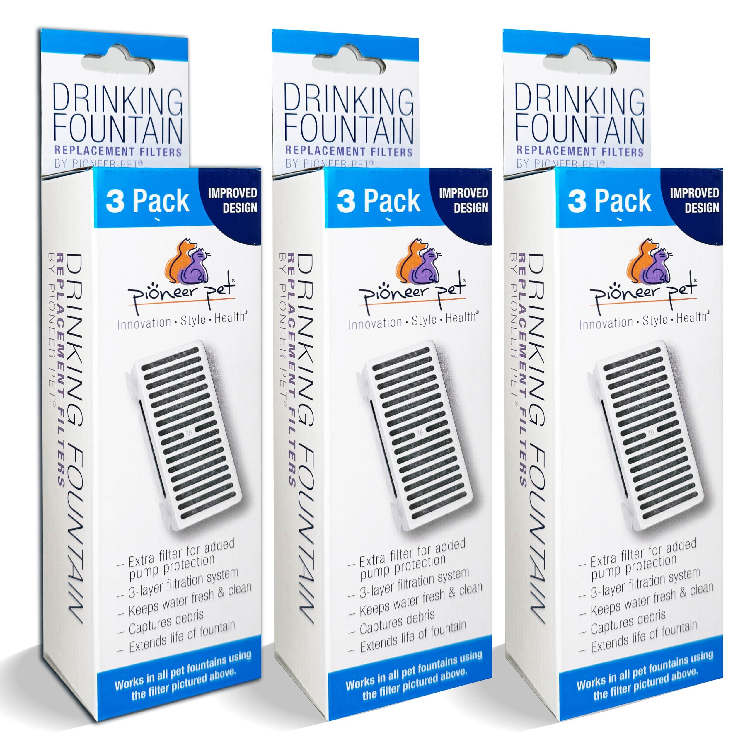 Pioneer Pet: filtros en T en pack 3 para fuente, mantiene el agua limpia.