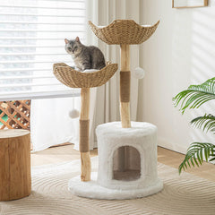 PISARRY arbol-gato-torre-46 pulgadas blanco: estructura sólida para gatos grandes y seguros