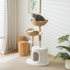 PISARRY condo-gato lujo cestas-rattan blanco: refugio elegante para descansar