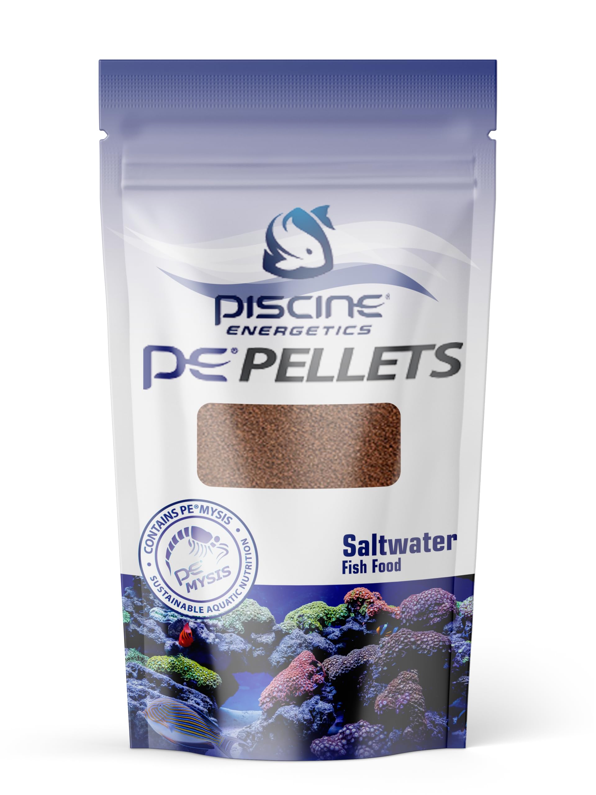 Piscine Energetics gránulos PE para agua salada, envase de 4 onzas, favorecen coloración y alimentación.