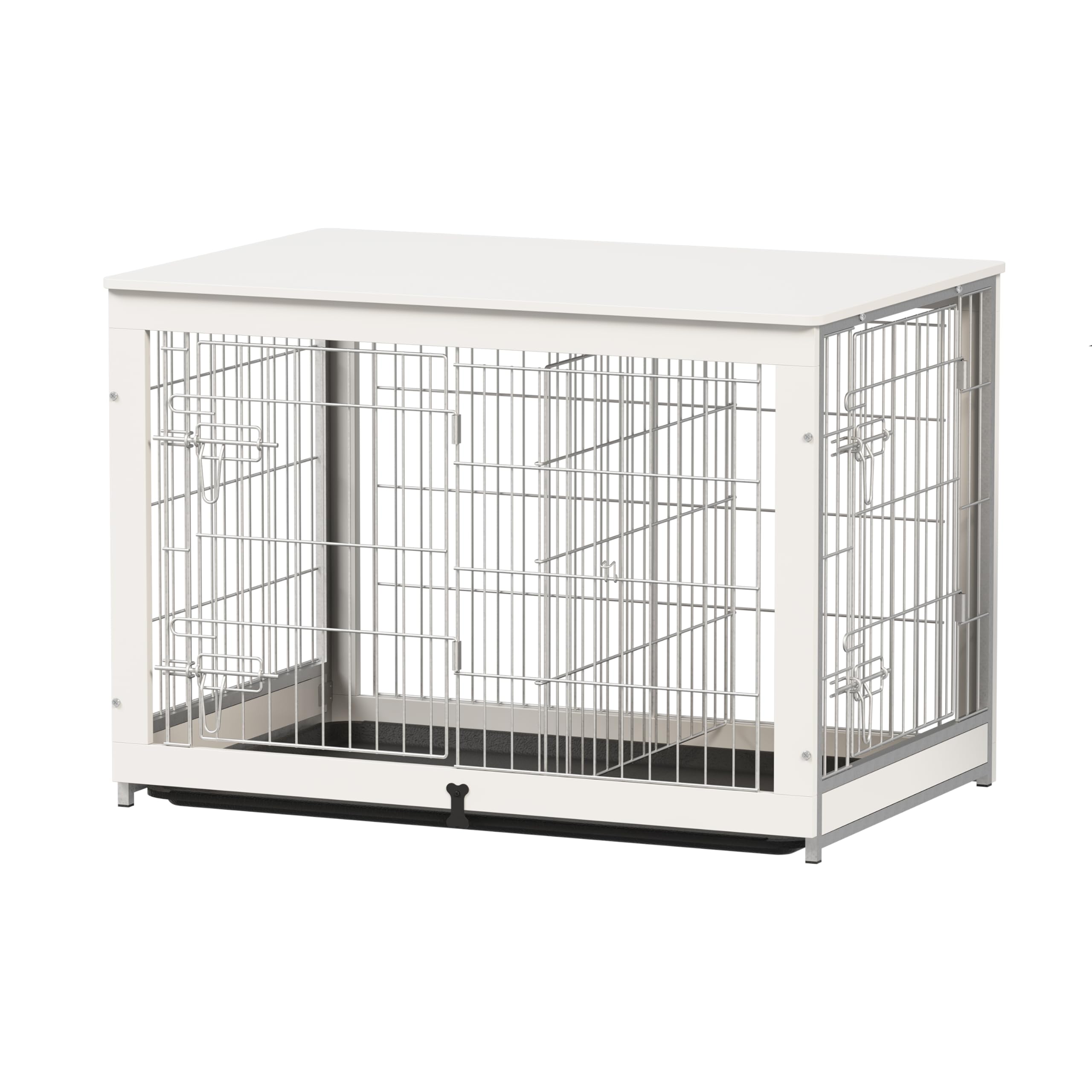 Piskyet caja para perro con divisor integrada en mueble blanco