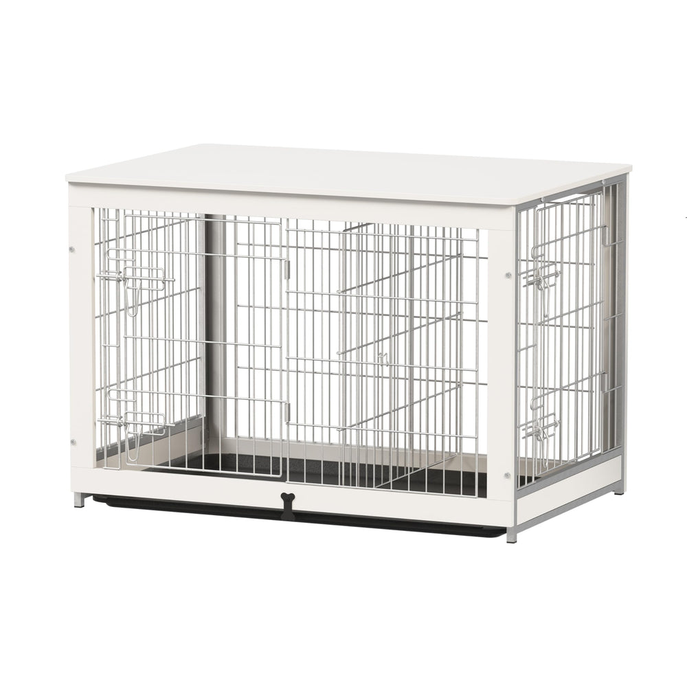Piskyet caja para perro con divisor integrada en mueble blanco