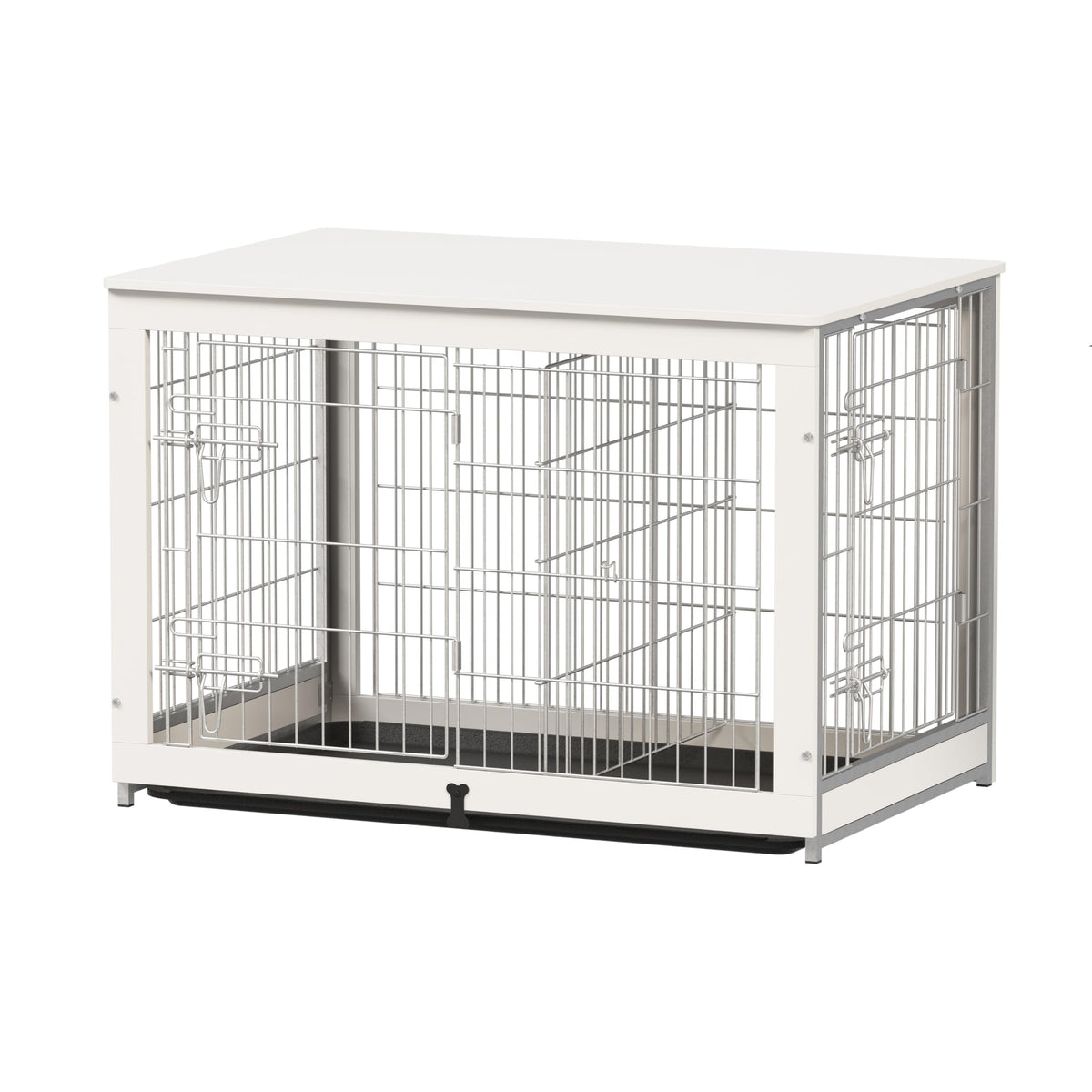 Piskyet caja para perro con divisor integrada en mueble blanco